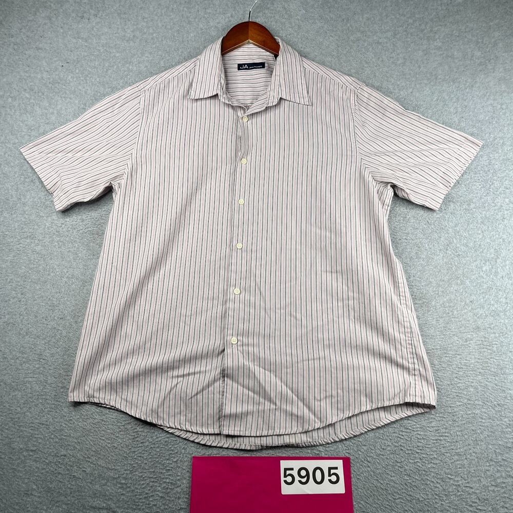 John Ashford Gray Striped Shirt Casual Classic Button Up Short Sleeve Mens Large